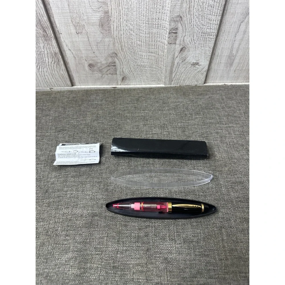 Light Up Pen Black Gold Tone Case Red LED Light Ballpoint Pen Flashlight